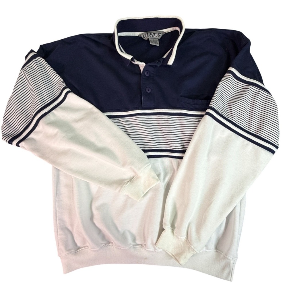 STATIC INTERNATIONAL Mens Long Sleeve Polo‎ Rugby Sweatshirt Size M Navy White